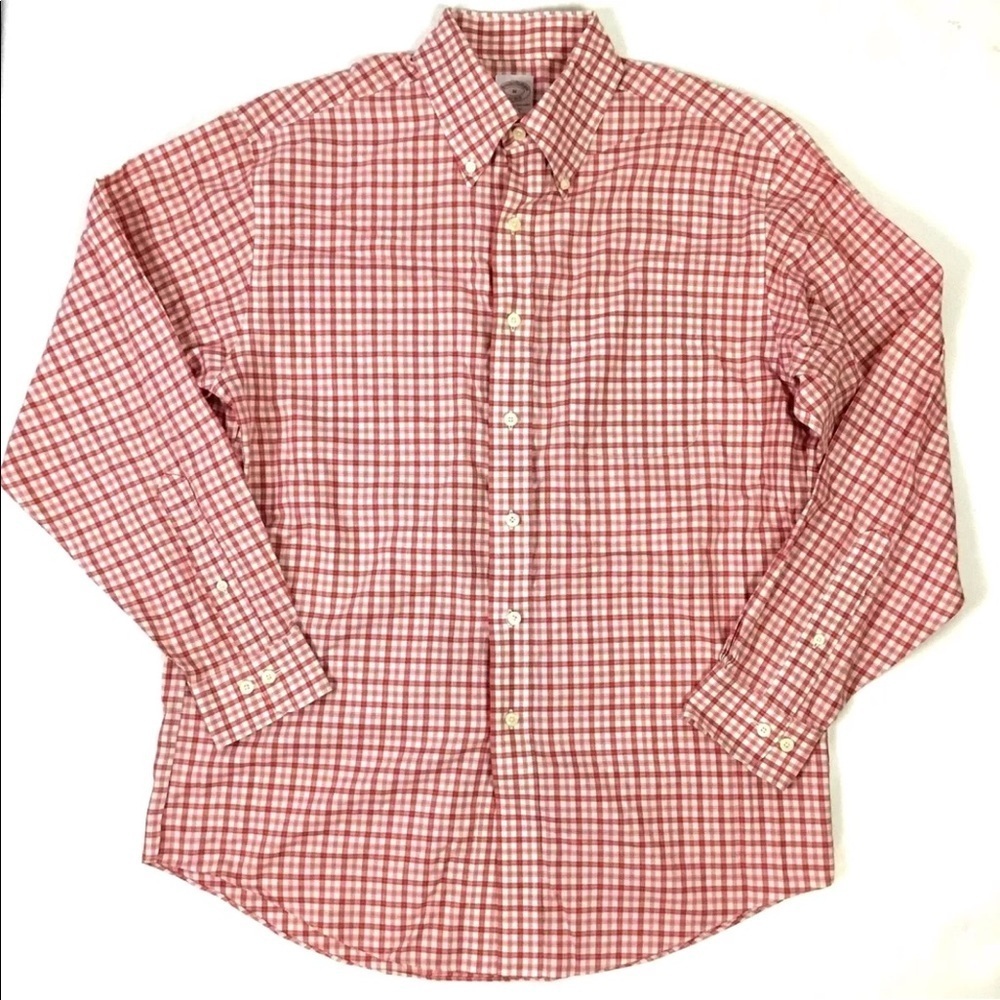 Brooks Brothers Original Polo Non-Iron Red Plaid Mens Shirt Supina Cotton Size M